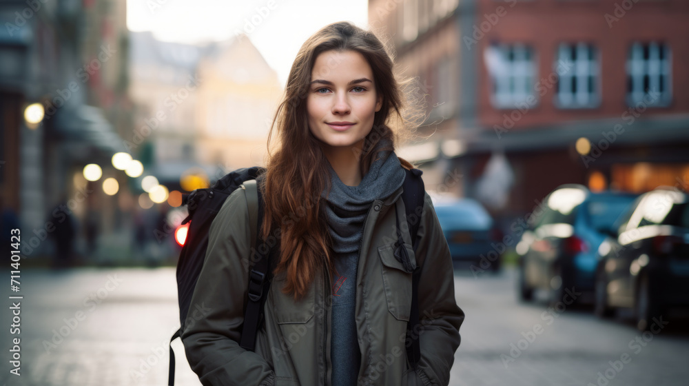 Portrait of a female student standing on the street
