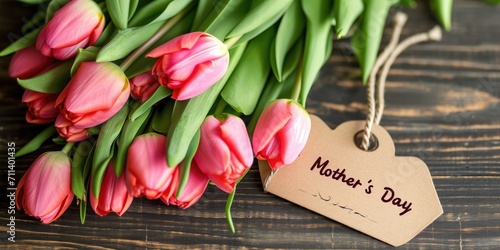 A bouquet of tulips flowers with the inscription Mother's Day