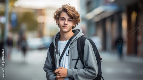 Portrait of a male student standing on the street
