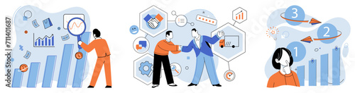 Business manage. Vector illustration. Business managers strategize to achieve their objectives Effective communication is vital in business management Innovation plays significant role in corporate