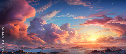 Beautiful view of the sky, clouds against a pink sky #711402046