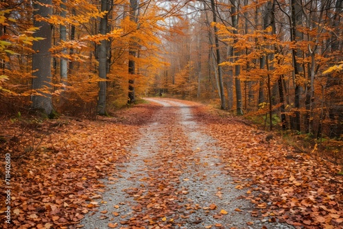 Autumn Leaves on Forest Path