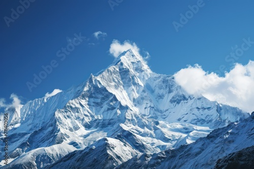 Capture the grandeur of snow-capped peaks against a clear blue sky © Muh