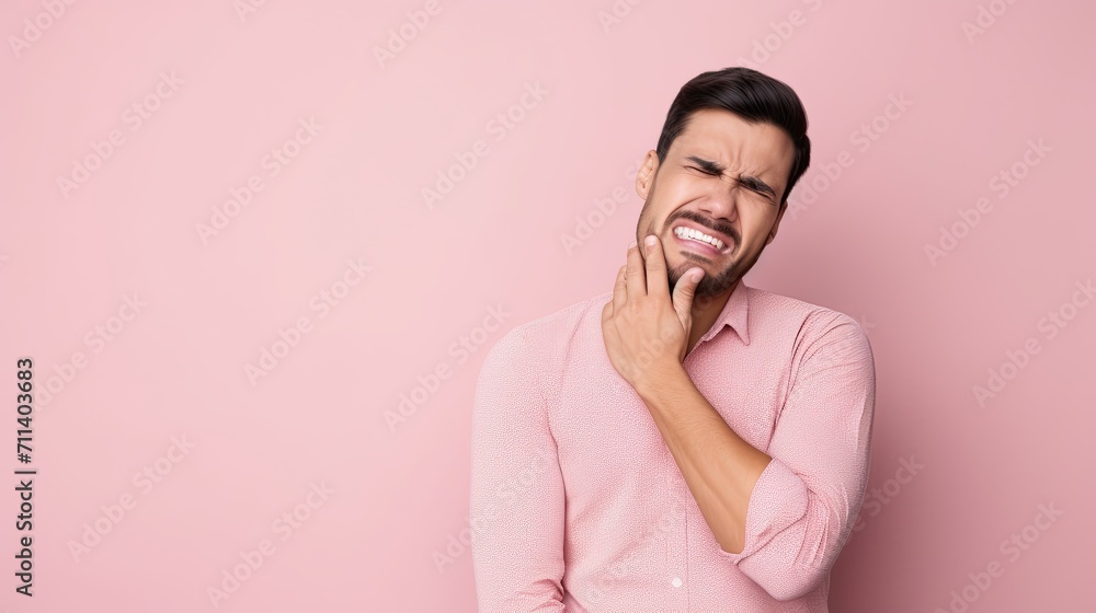 Man Experiencing Severe Toothache Pain Touching Jaw. Man Experiencing Severe Toothache Pain Touching Jaw.