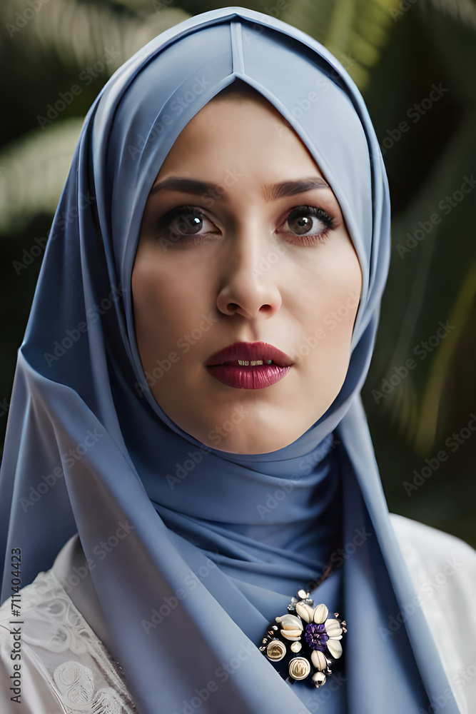 Portrait of beautiful young muslim arabian woman wearing white hijab ...