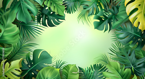 Frame Surrounded by Green Tropical Leaves: A Versatile Backdrop with green  Background—Ideal for Nature-Themed Designs, copy space  © Boris