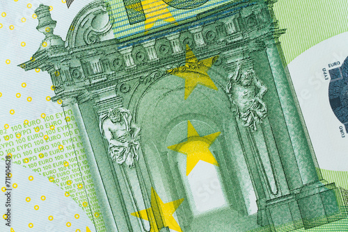 One hundred Euro banknote fragment closeup
