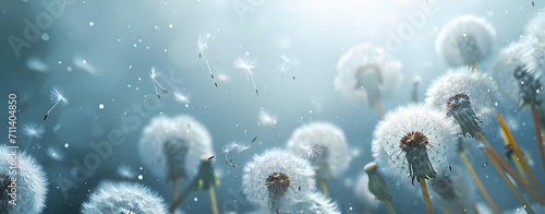 Serenade of Blue: Dandelion Dance in the Wind - Generative AI Background photo