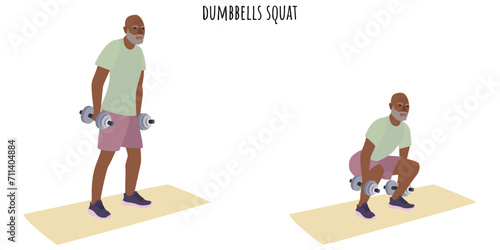 Senior man doing dumbbell squat exercise