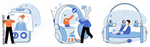 Customer care. Vector illustration. The hot line provides immediate support and assistance for customer care needs A customer care adviser offers expert guidance and recommendations Technical
