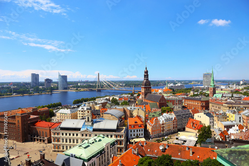 Top view on the old town with beautiful colorful buildings in Riga city, Latvia photo