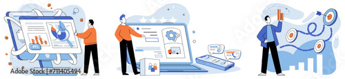 Business manage. Vector illustration. Employment opportunities in commerce span wide range industries Contracts outline rights and obligations business partners Corporations rely on effective