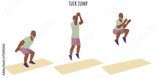 Senior man doing tuck jump exercise