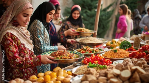 Nowruz Festive Gathering with Traditional Persian Attire and Food