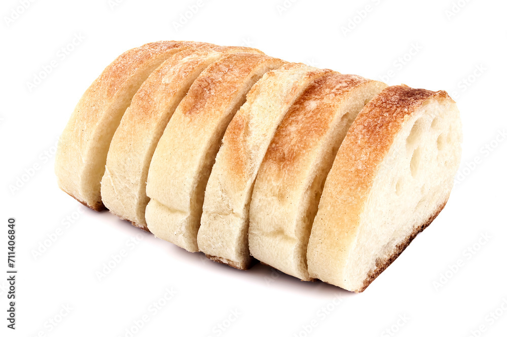 french baguette slices, isolated on white background french baguette slices, isolated on white background