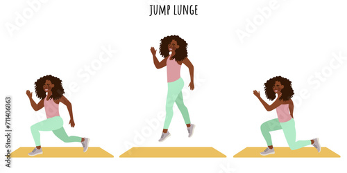 Young woman doing jump lunge exercise