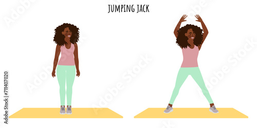 Young woman doing jumping jack exercise
