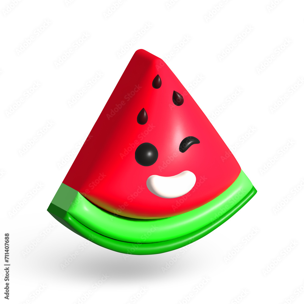 Fruit 3d Cartoon. Slice Watermelon Icon Isolated on a White Background. Sweet Summer Fruit with Seeds. Design Element. Fruit 3d Cartoon. Slice Watermelon Icon Isolated on a White Background. Sweet Summer Fruit with Seeds. Design Element.