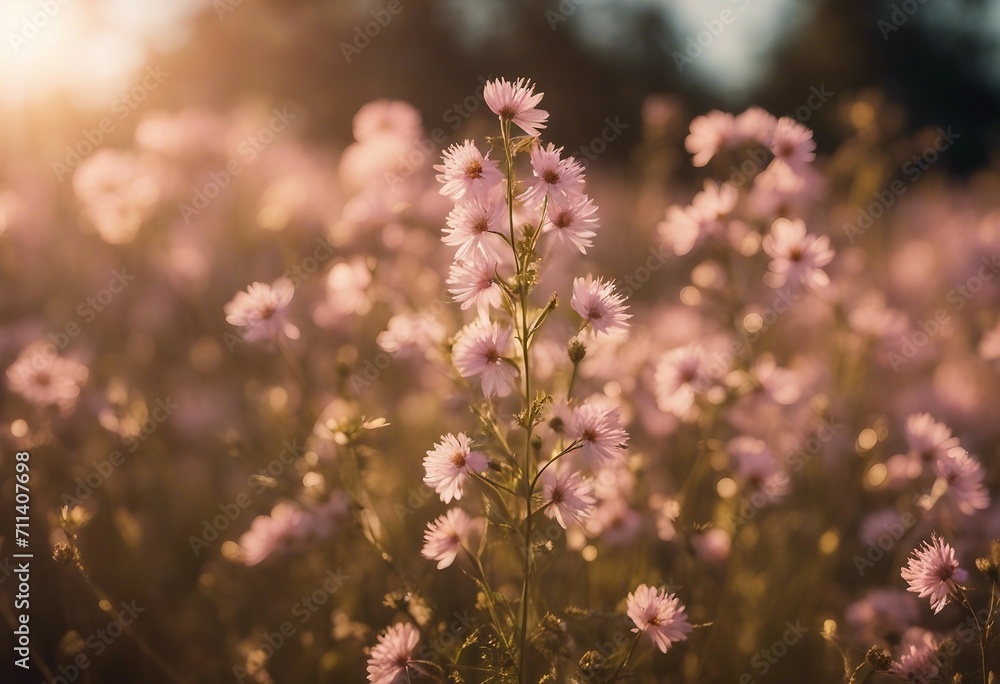 Soft Pink Wildflowers Basking in Golden Light Soft Pink Wildflowers Basking in Golden Light