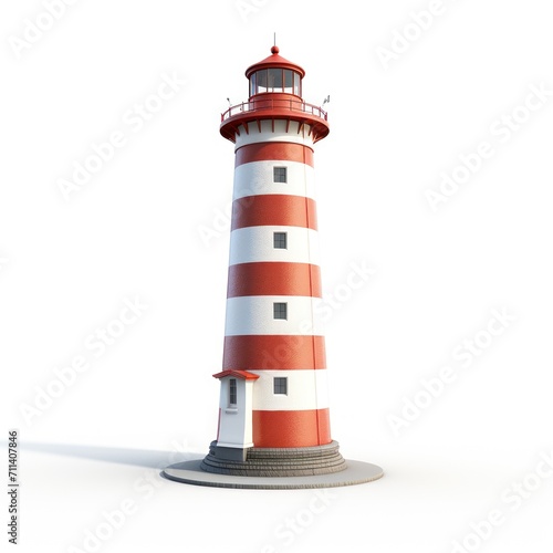 Red and white lighthouse isolated on white background.