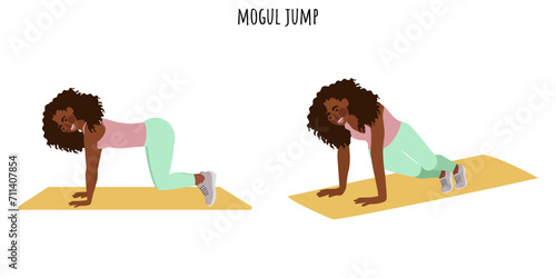Young woman doing mogul jump exercise