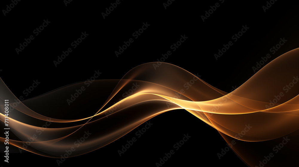 Fototapeta premium Néon effet flou, vague en mouvement, doré, or sur fond noir. Pour conception et création graphique, bannière.