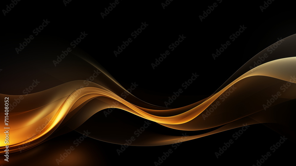 Fototapeta premium Néon effet flou, vague en mouvement, doré, or sur fond noir. Pour conception et création graphique, bannière.