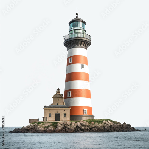 Red and white lighthouse isolated on white background.