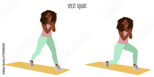 Young woman doing split squat exercise