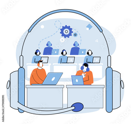 Call center hotline. Vector illustration. The service provided by call center hotline is accessible online for convenience Contact call center for all your business inquiries and support needs