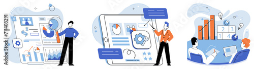 Business manage. Vector illustration. The ability to adapt to change is crucial in business management Investments in right areas can lead to business success Business managers strategize