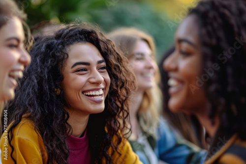 A diverse group of people engaged in a neutral discussion, laughing  highlighting the beauty of unbiased communication.  © Oskar Reschke