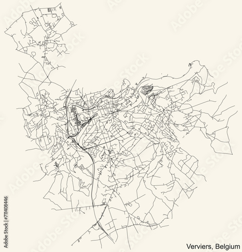 Detailed hand-drawn navigational urban street roads map of the Belgian city of VERVIERS, BELGIUM with solid road lines and name tag on vintage background