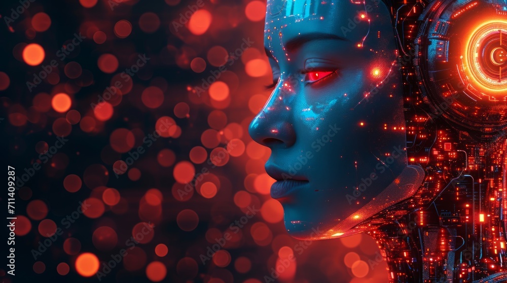 Ai robot on dark blur background with copy space for text. Ai robot on dark blur background with copy space for text.
