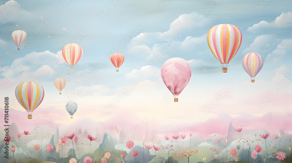 Dreamy ethereal wallpaper with floating hot air balloons against a pastel sky,,
Ethereal Wallpaper Delight