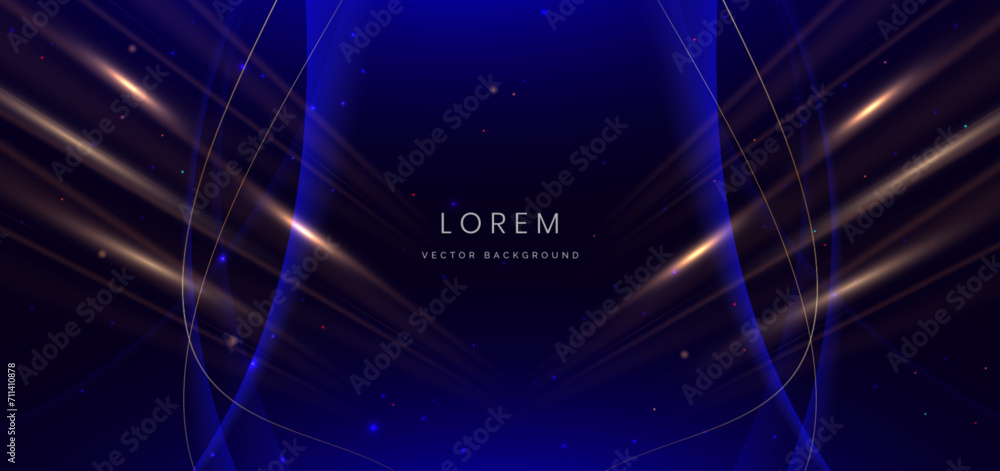 Abstract curved blue shape on dark blue background with lighting effect and copy space for text. Luxury design style. Abstract curved blue shape on dark blue background with lighting effect and copy space for text. Luxury design style.
