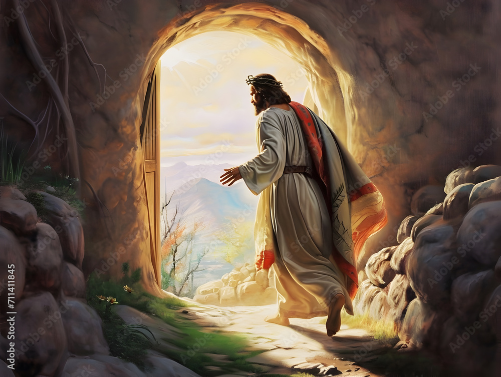 Resurrection Of Jesus at empty tomb - obrazy, fototapety, plakaty 