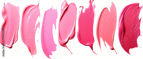 Set of pink lipstick smears isolated on white background photo