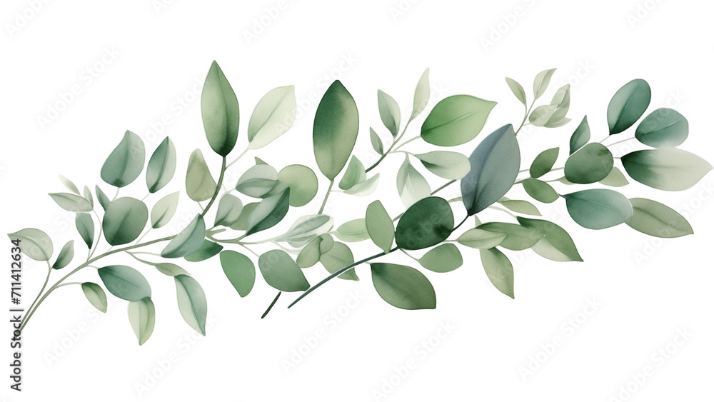 Herbal leaves frame in watercolor style. Leaves illustration cut out - obrazy, fototapety, plakaty 