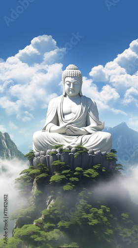 Buddha statue on top of mountain,created with Generative AI tecnology.