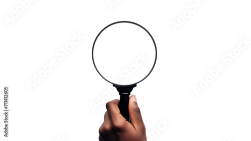 Loupe in hand on transparent background. Magnifier in hand cut out