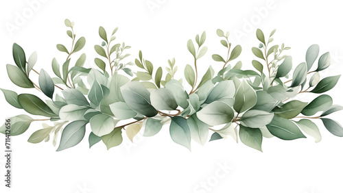 Herbal leaves frame in watercolor style. Leaves illustration cut out
