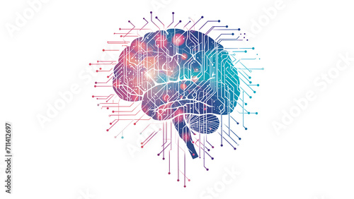 AI brain cut out. Colorful ai brain illustration on transparent background