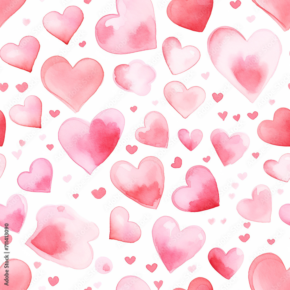 Seamless pattern with watercolor hearts. Valentine's day background.