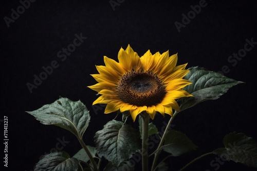 sunflower on black backdrop, copy space