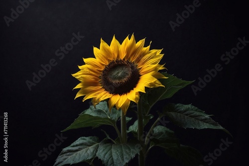 sunflower on dark background, copy space