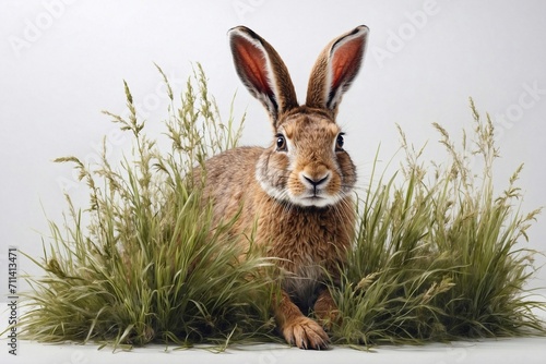 rabbit in green grass on clean background