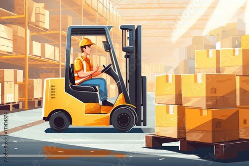 storage and transportation of goods in a warehouse, delivery and shipping equipment. Animation