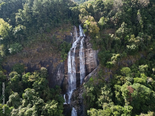 Drone photo of Siriphum Waterfall  Doi Inthanon National Park  Chom Thong District  Chiang Mai Province  Thailand
