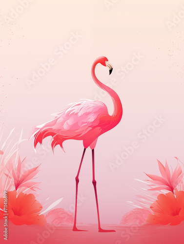red flamingo illustration created with Generative AI tecnology.